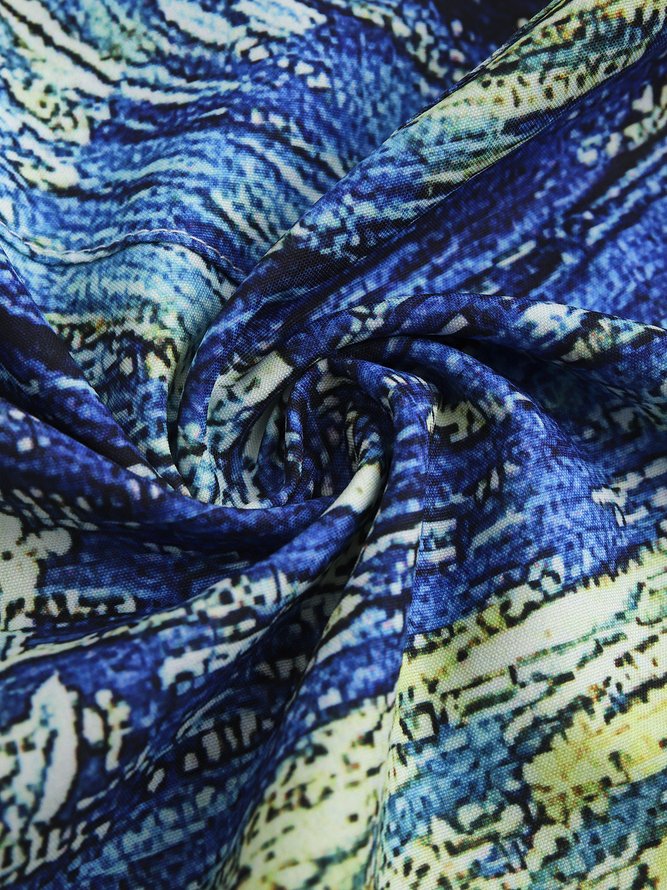 Mens Retro Van Gogh The Starry Night Lapel Loose Short Sleeve Funky Hawaiian Shirt