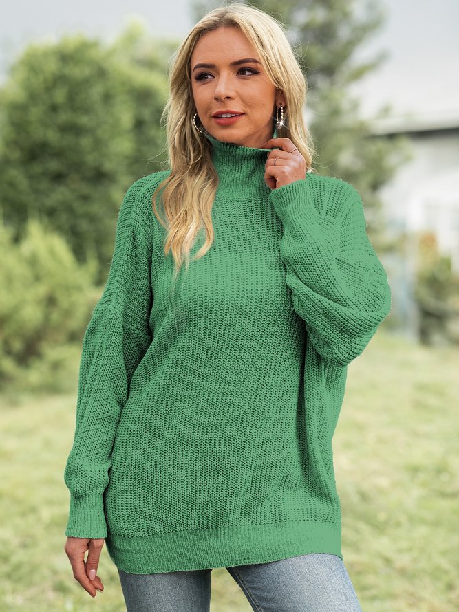 Casual Solid Turtleneck Long Sleeve Sweater