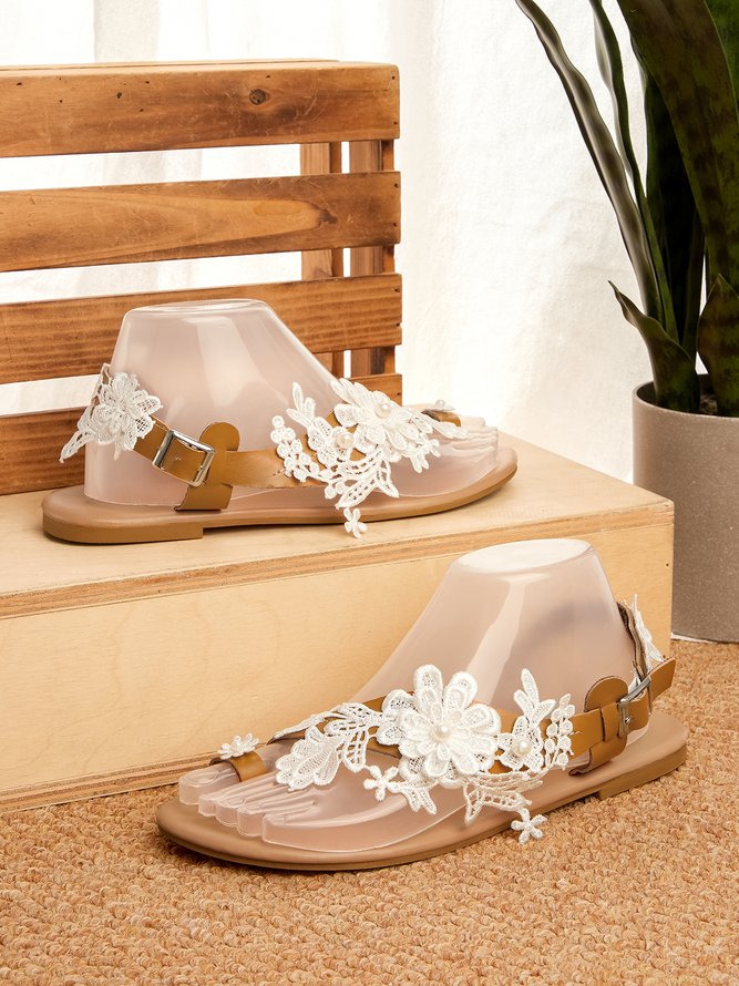 JFN    White  Lace  Flower  Wedding  Women's  flip flops Sandals