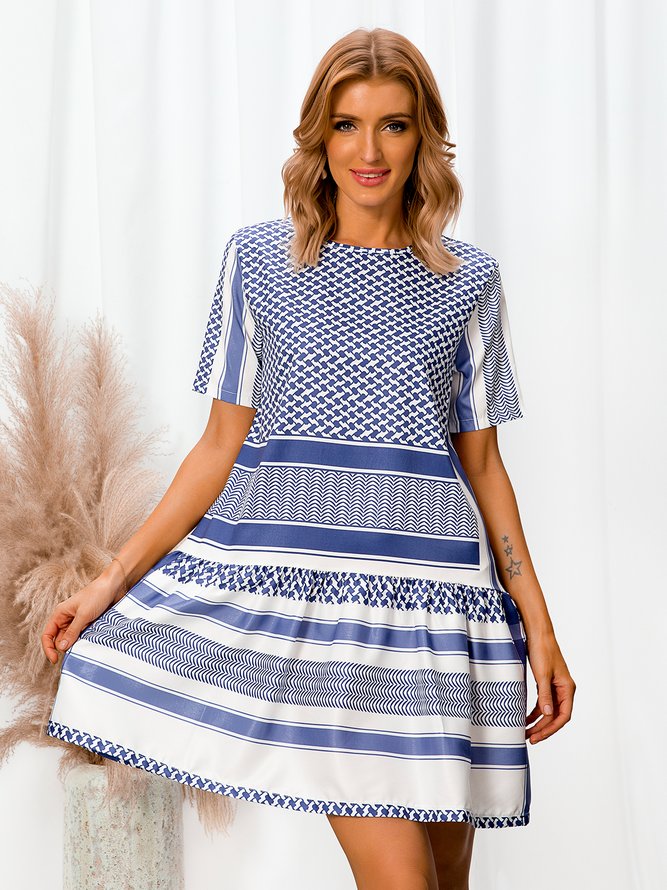 A-Line Short Sleeve Holiday Weaving Dress