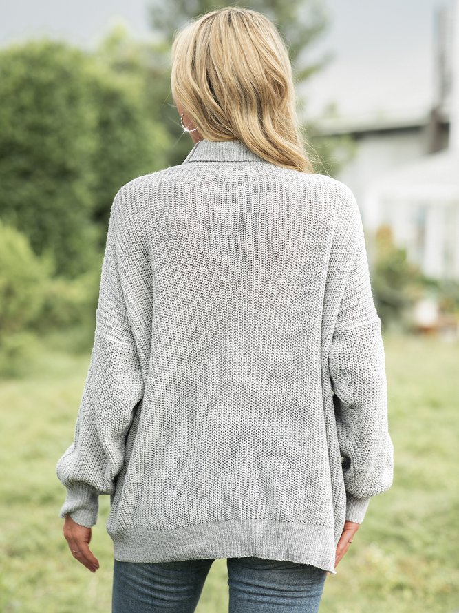 Casual Solid Turtleneck Long Sleeve Sweater
