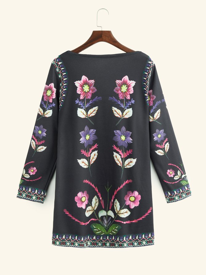 Cotton blended long sleeve printed cardigan coat