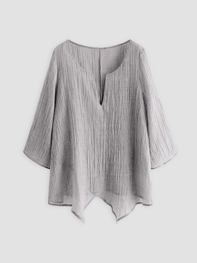 Cotton Linen Shirts for Women Asymmetric Hem Loose Fit Long Sleeve Tunic Top