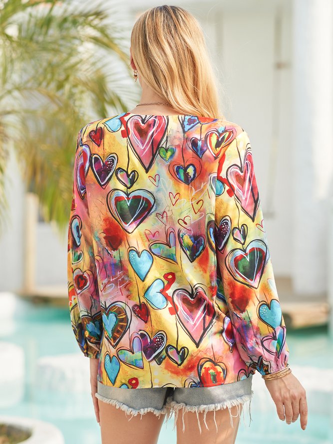 Valentine's Day Love Pattern Casual Loosen Cartoon Blouse