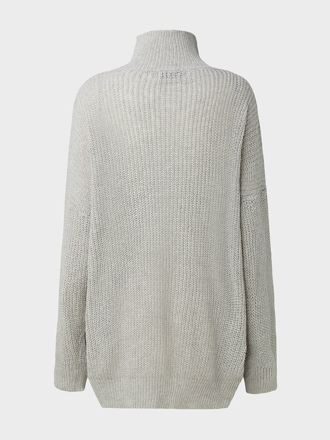 Casual Solid Turtleneck Long Sleeve Sweater