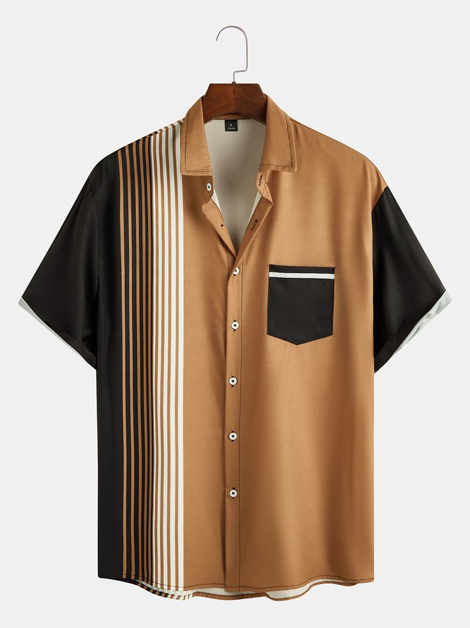 Retro Strips Graphics Short Sleeve Casual Men's Shirt
