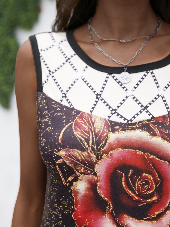 Sleeveless Floral Casual Tops
