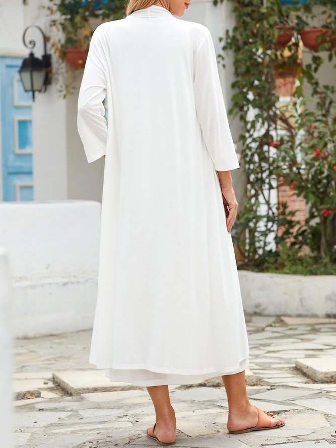 JFN 2PCS Round Neck Solid Casual Dress & Cardigan