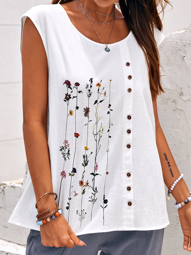 Casual Floral Crew Neck Shirts & Tops