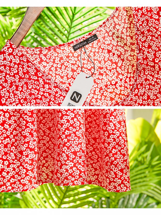 JFN V Neck Floral Beach Vacation Casual Mini Smock Dress