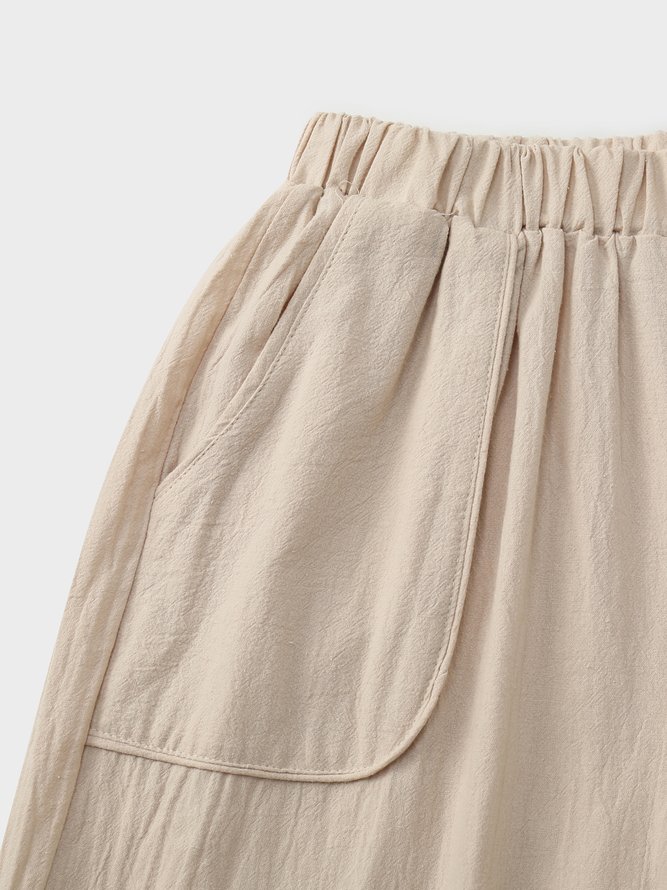 Casual Plain Pockets Linen Pants