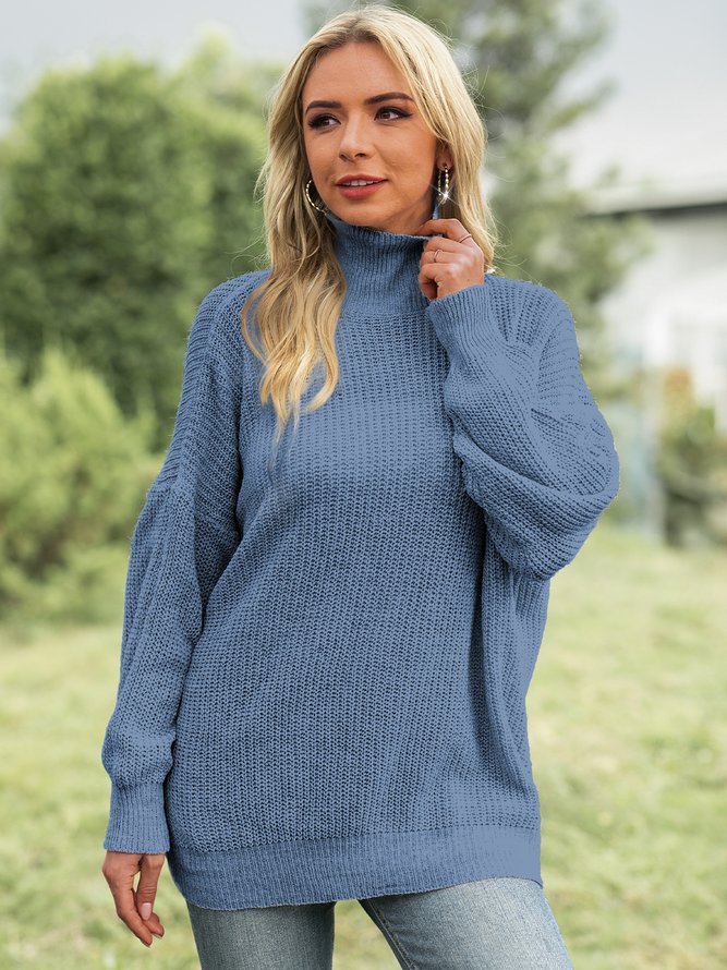 Casual Solid Turtleneck Long Sleeve Sweater
