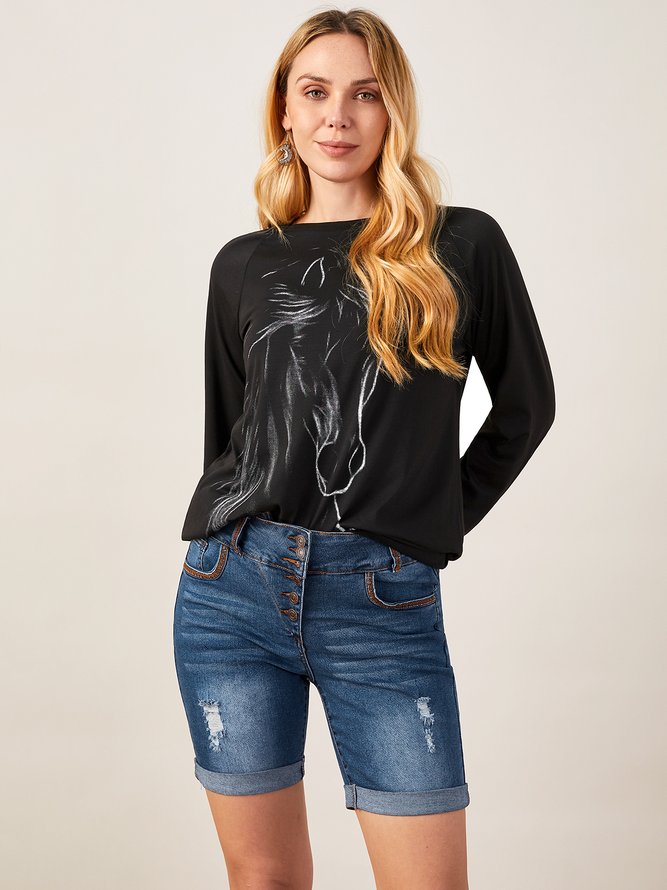 JFN Crew Neck Horse Casual Sweatshirt