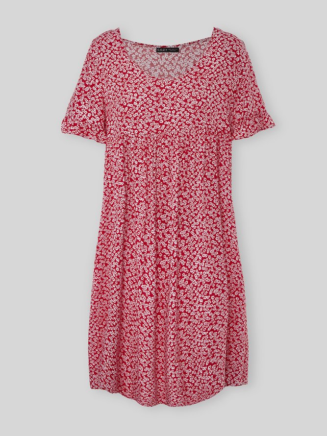 JFN V Neck Floral Beach Vacation Casual Mini Smock Dress