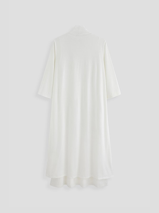 JFN 2PCS Round Neck Solid Casual Dress & Cardigan
