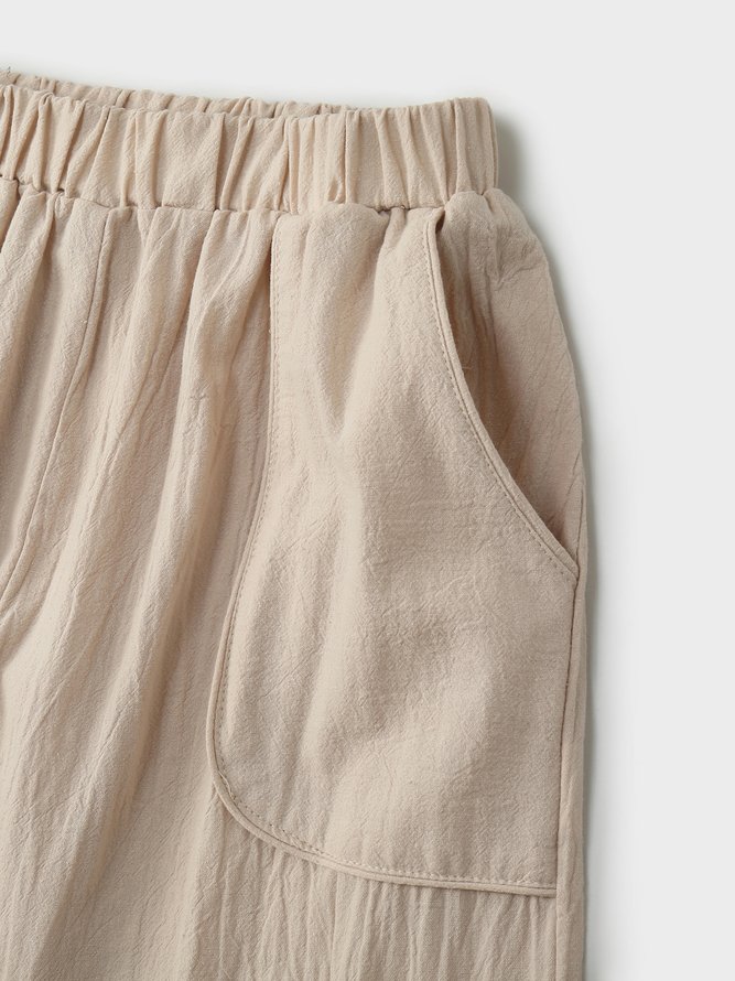 Casual Plain Pockets Linen Pants