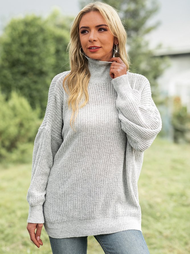 Casual Solid Turtleneck Long Sleeve Sweater