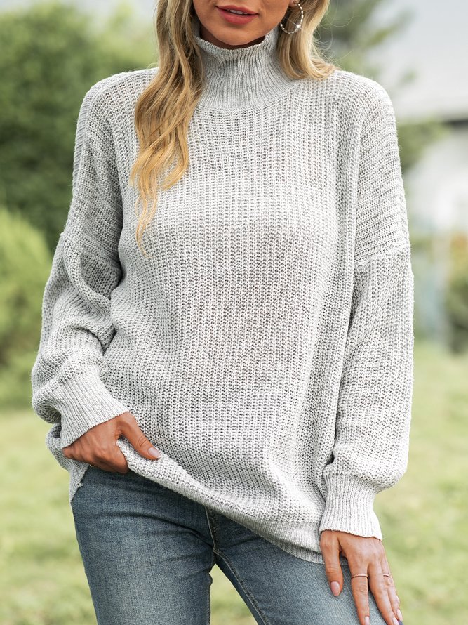 Casual Solid Turtleneck Long Sleeve Sweater