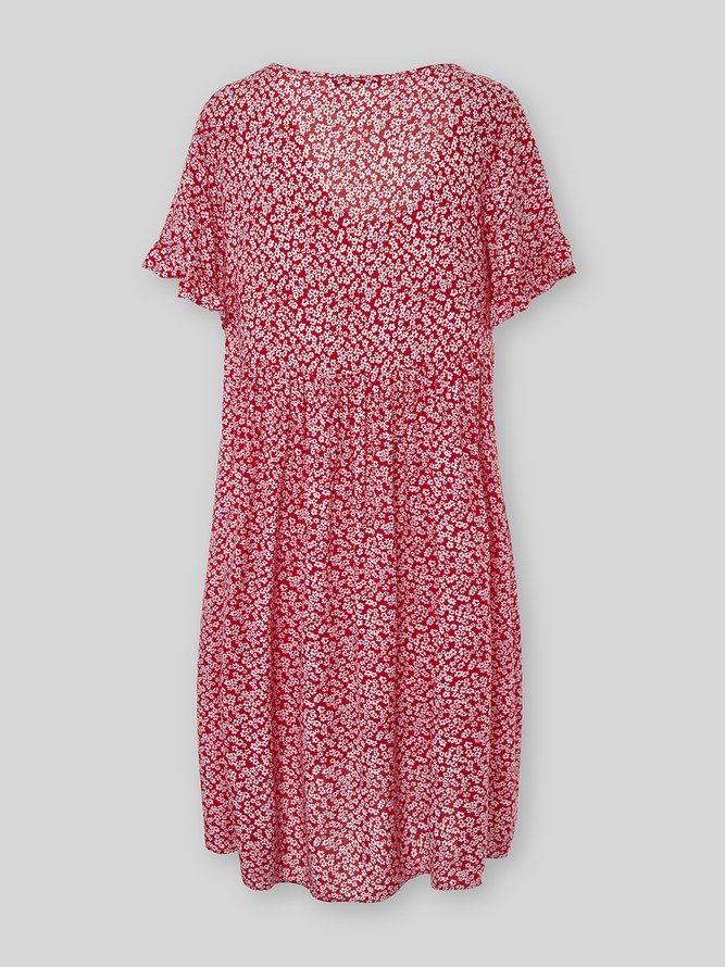 JFN V Neck Floral Beach Vacation Casual Mini Smock Dress