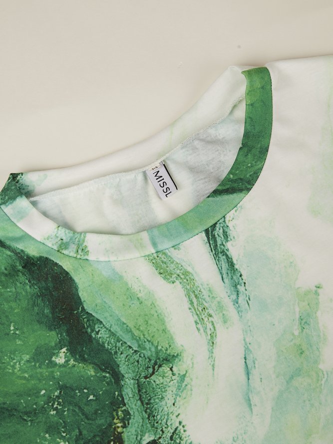Cotton-Blend Floral-Print Casual T-shirt