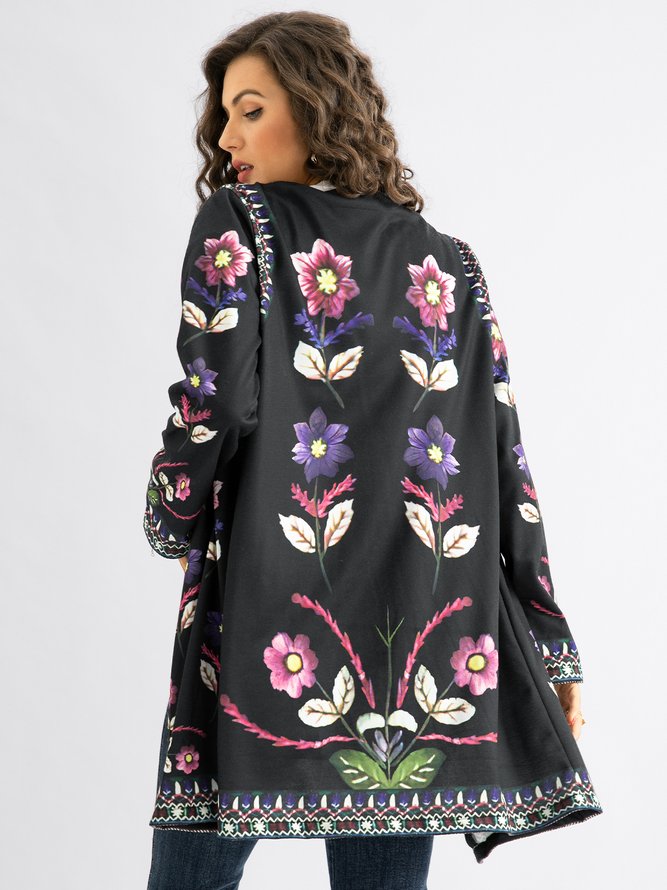 Cotton blended long sleeve printed cardigan coat