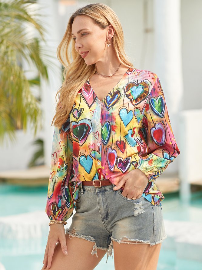 Valentine's Day Love Pattern Casual Loosen Cartoon Blouse