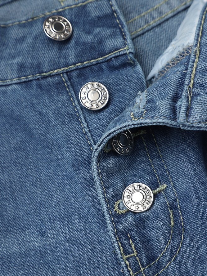 Blue Casual Buttoned Jeans
