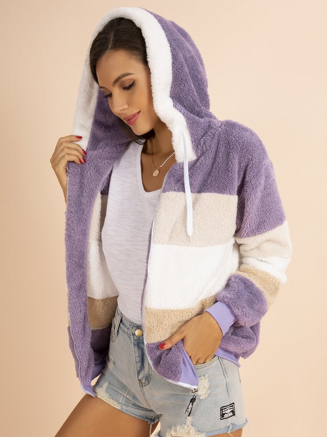 Colorblock Zip Sherpa Hoodie