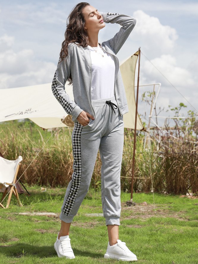 Paneled Geometric Two Piece Casual Suits