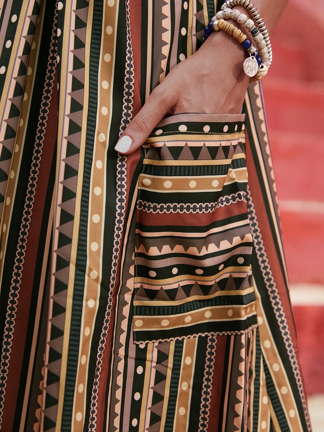 Short Sleeve Printed Casual Weaving Dress