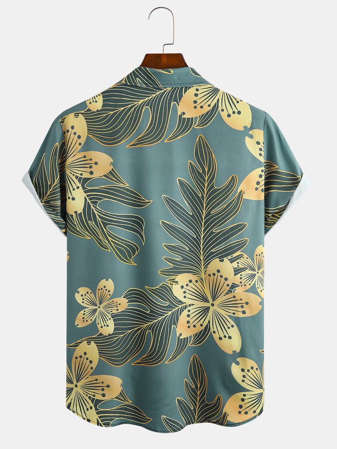 Mens Floral Print Casual Breathable Hawaiian Short Sleeve Shirt