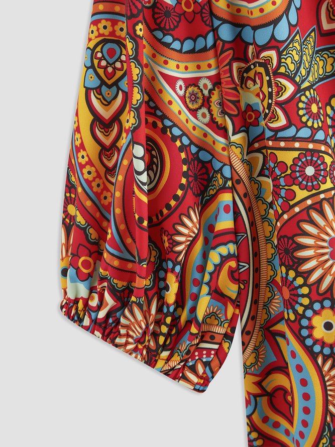 JFN V Neck Tribal Loosen Casual Shirt