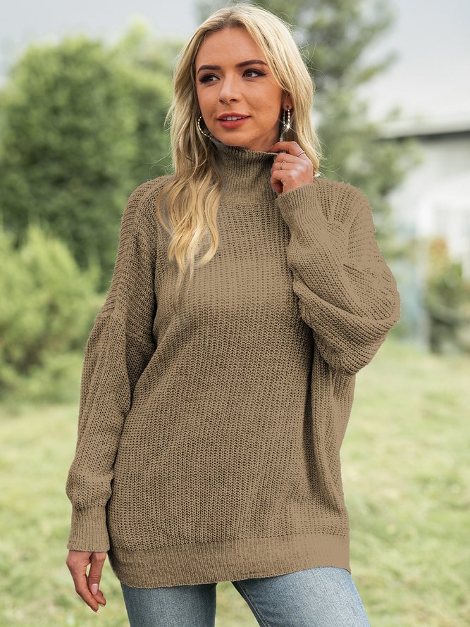 Casual Solid Turtleneck Long Sleeve Sweater
