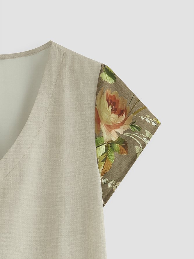 JFN V Neck Floral Vacation Mini Dress 