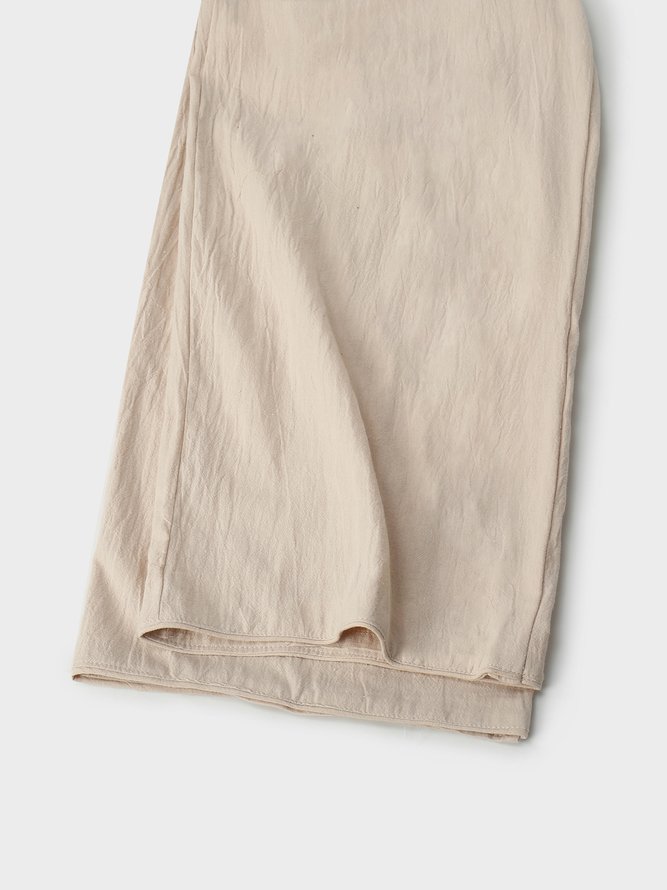 Casual Plain Pockets Linen Pants