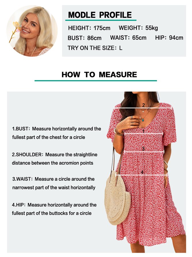 JFN V Neck Floral Beach Vacation Casual Mini Smock Dress