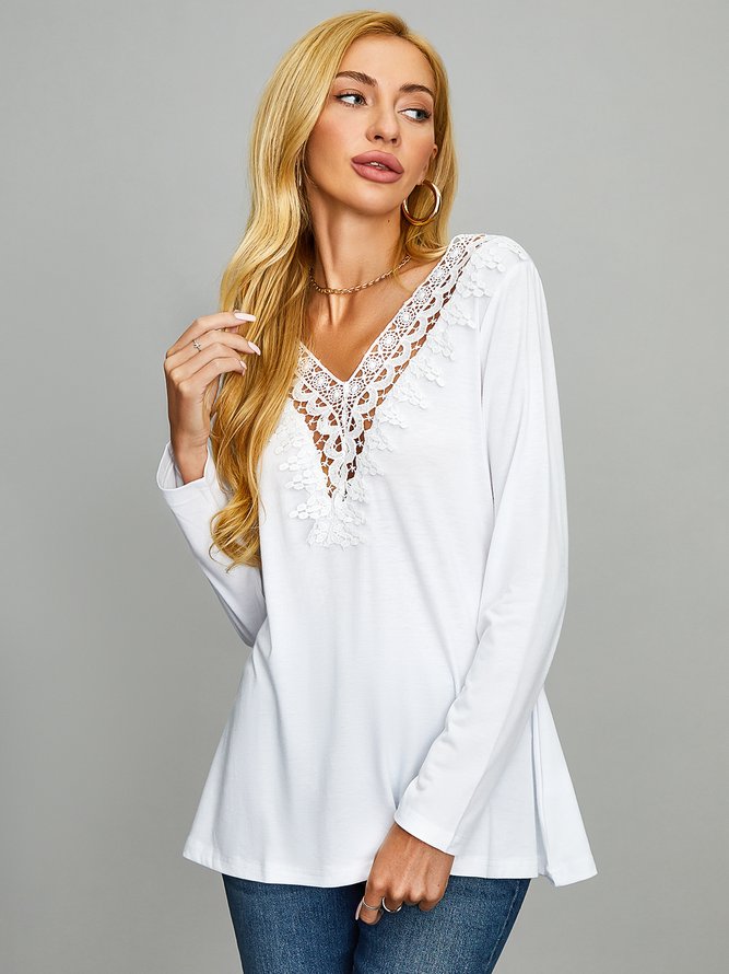 JFN V Neck Solid Daily Tunic Top