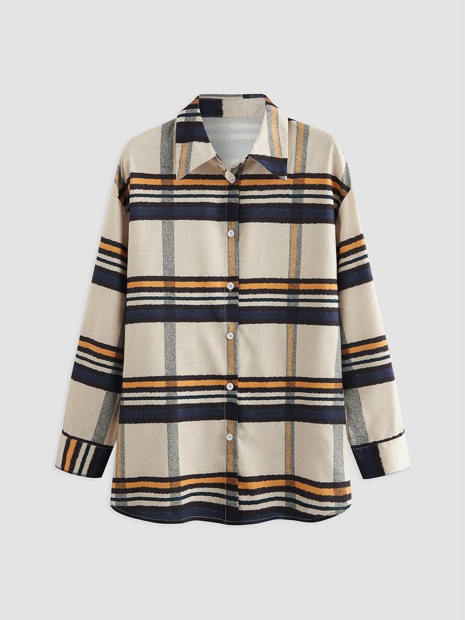 Shirt Collar Cotton Blends Checked/Plaid Shirt & Top