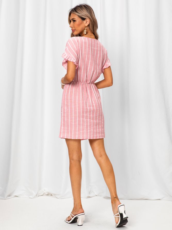 Sweet Linen Short Sleeve A-Line Weaving Dress