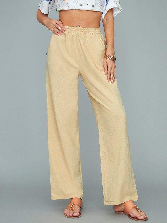 JFN Women Solid Loose Cotton Linen Casual Turnip Pants