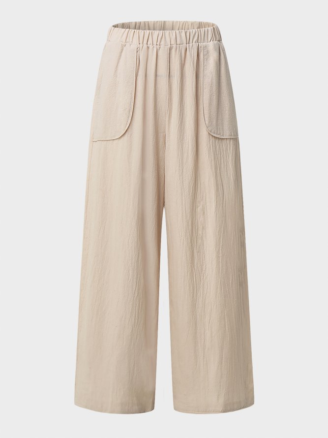 Casual Plain Pockets Linen Pants