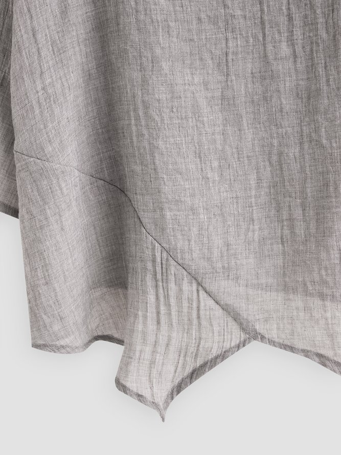 Cotton Linen Shirts for Women Asymmetric Hem Loose Fit Long Sleeve Tunic Top