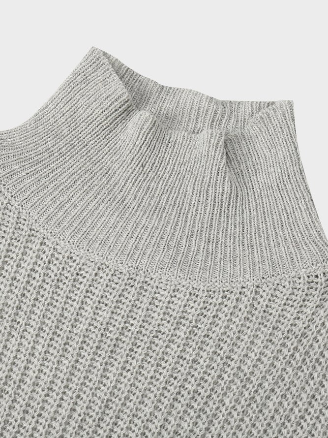 Casual Solid Turtleneck Long Sleeve Sweater