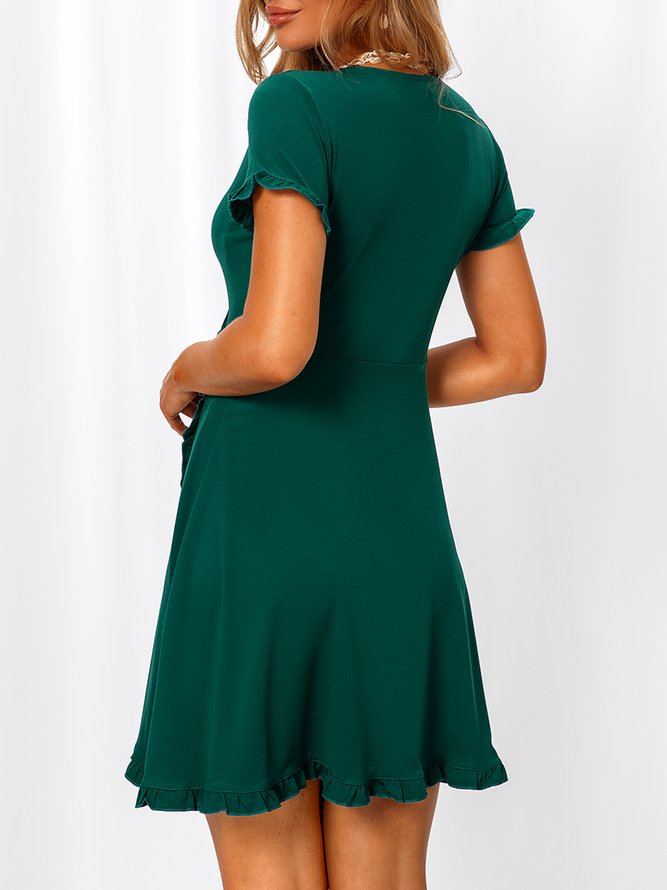 A-Line Short Sleeve V Neck Weaving Dress