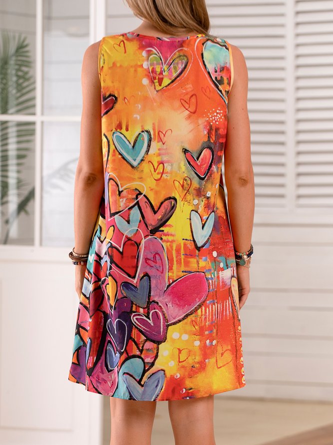 LOVE Printed Short Sleeve Holiday Ombre/tie-Dye Weaving Dress