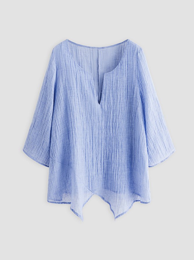 Cotton Linen Shirts for Women Asymmetric Hem Loose Fit Long Sleeve Tunic Top