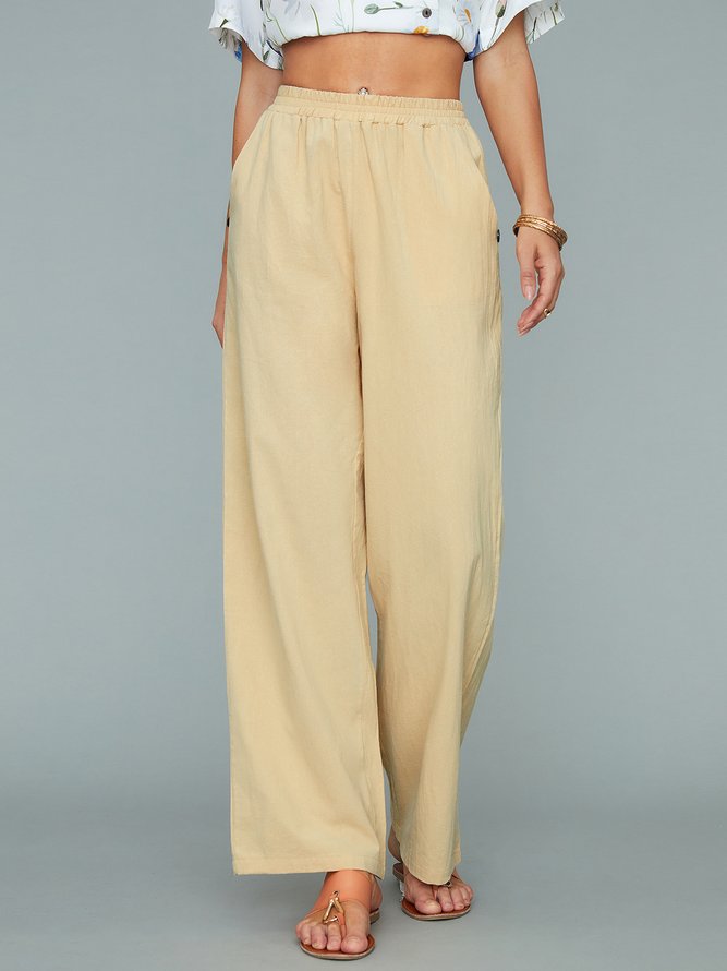 JFN Women Solid Loose Cotton Linen Casual Turnip Pants