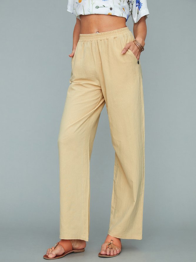 JFN Women Solid Loose Cotton Linen Casual Turnip Pants