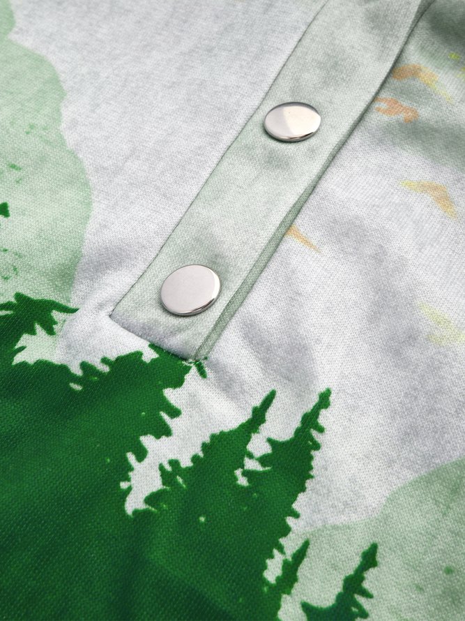 Forest Print Long Sleeve Casual Cotton-Blend Hoodie Sweatshirt