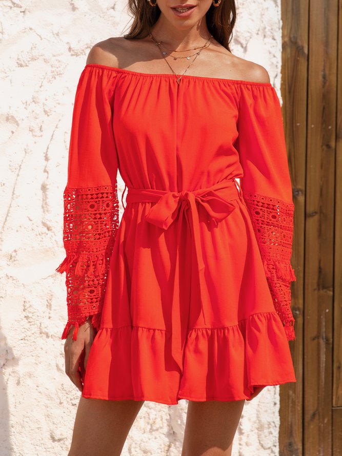 Long Sleeve A-Line Off Shoulder Weaving Dress